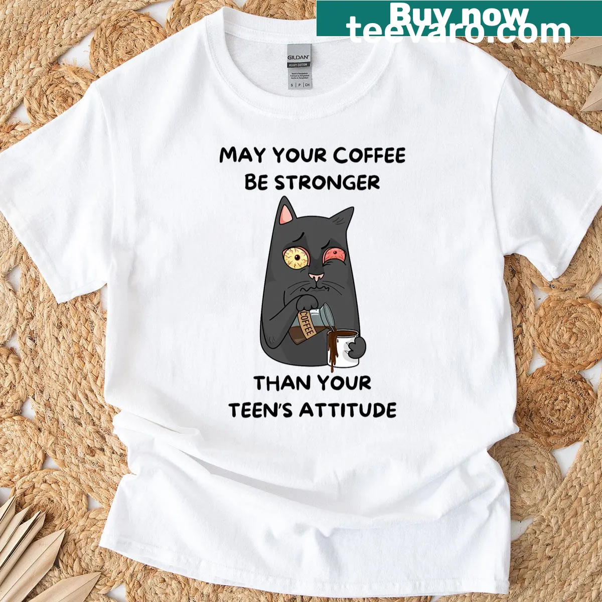 Humorous coffee lover illustration t-shirt for teens and parents — on a men's t-shirt