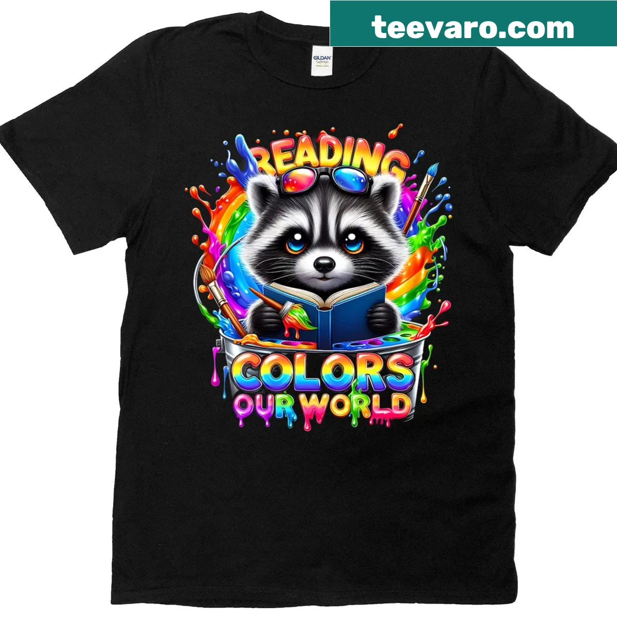 Text graphic celebrating reading on Color Our World 2025 T-shirt — on a men's t-shirt