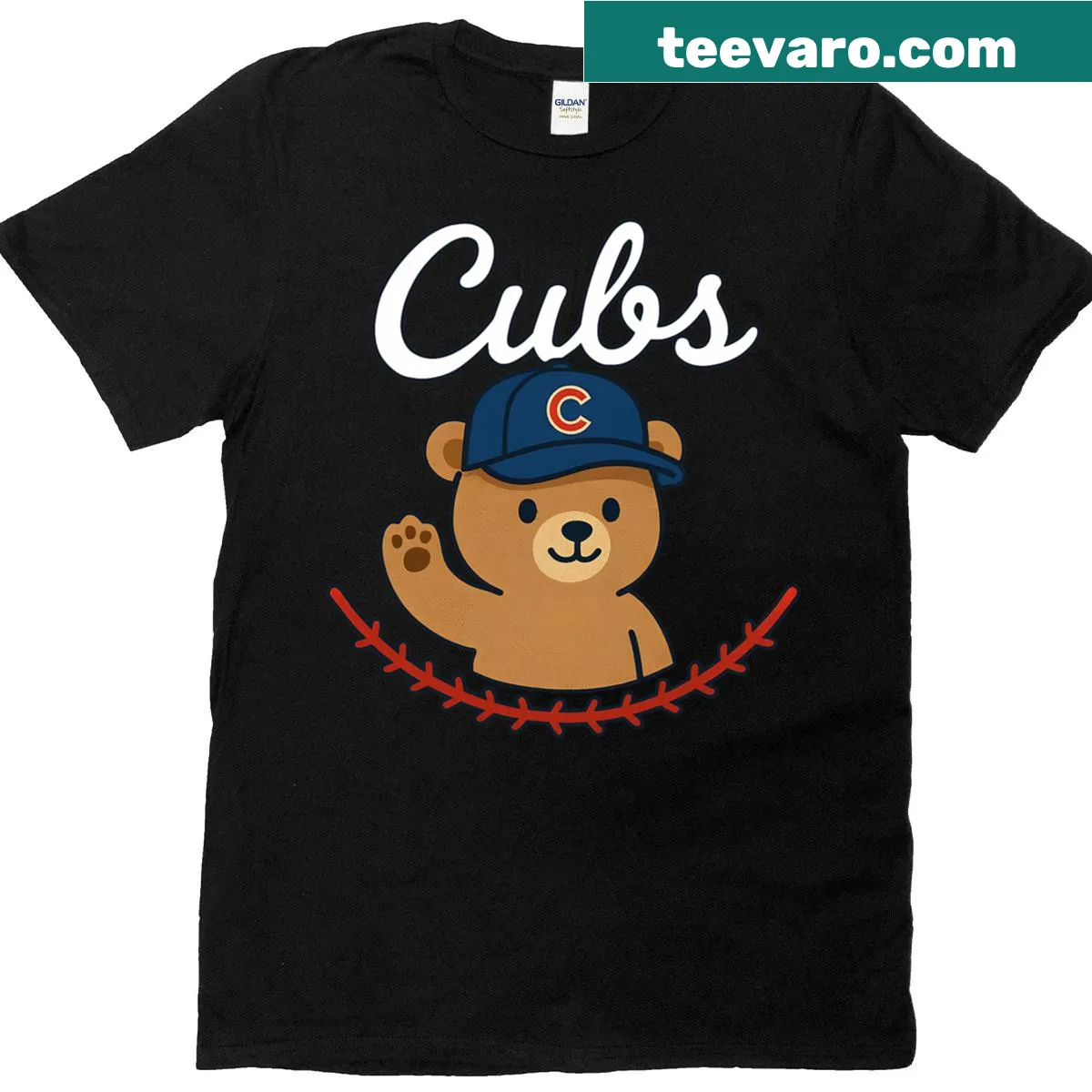 Personalized Cubs t-shirt with hearts and custom name option — on a men's t-shirt