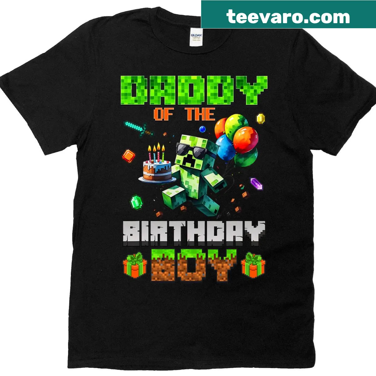 Video gamer dad t-shirt with pixel number design for birthday — on a men's t-shirt