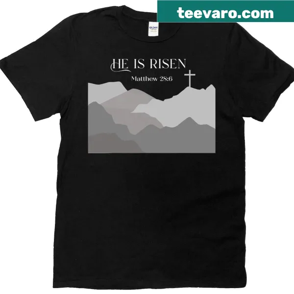 Easter-inspired t-shirt featuring a cross and the phrase He Is Risen