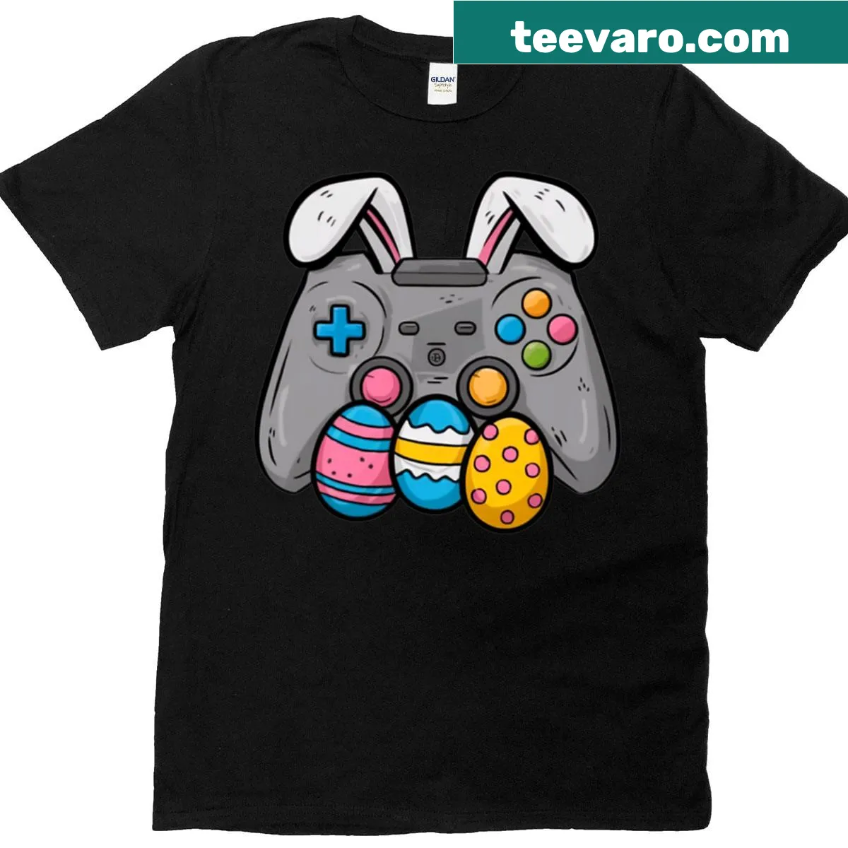 Cute gaming bunny design with Easter eggs for kids — on a men's t-shirt