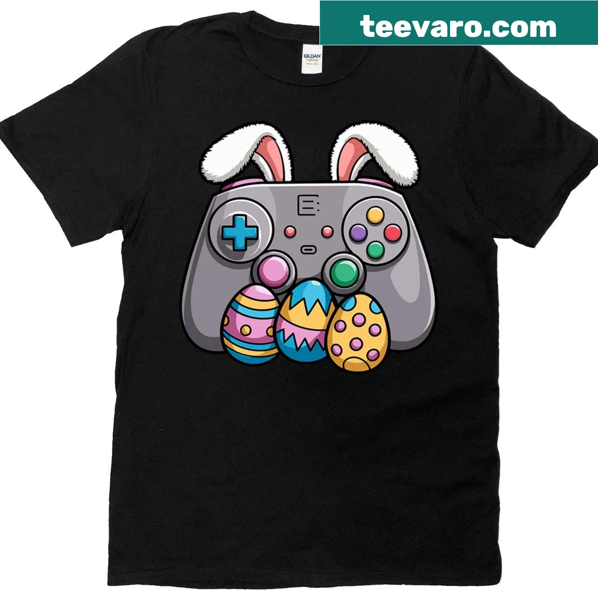 Gaming bunny with Easter eggs design for boys and men — on a men's t-shirt