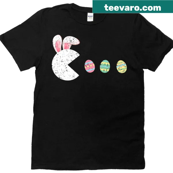 Funny gaming bunny eating eggs design for youth
