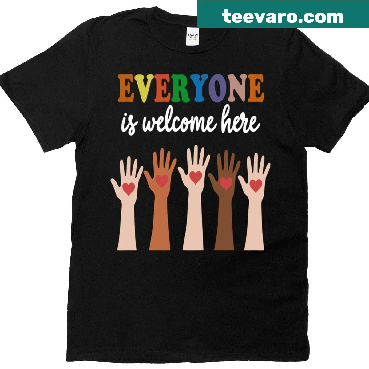 Long sleeve T-shirt with the quote 'Everyone Is Welcome Here' for Idaho teachers — on a men's t-shirt