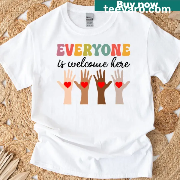 Idaho Teacher T-shirt promoting inclusivity with welcoming text