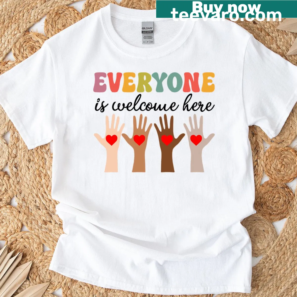 Idaho Teacher T-shirt promoting inclusivity with welcoming text — on a men's t-shirt