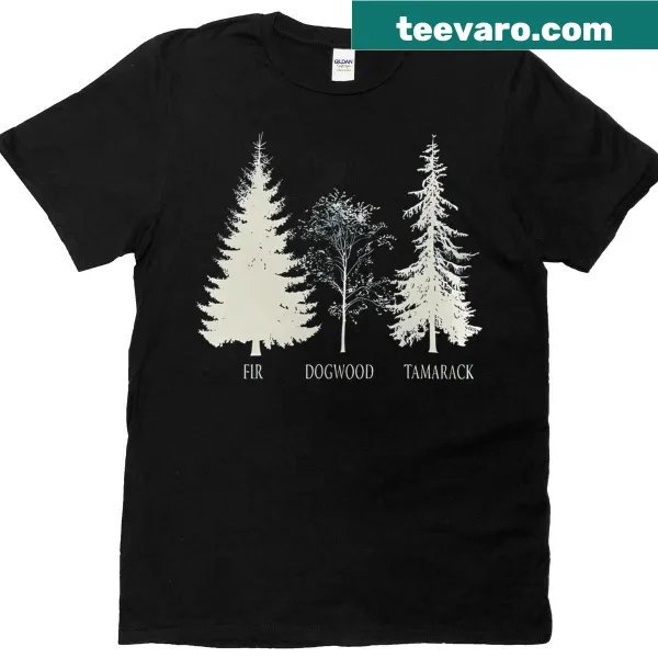 Illustrated T-shirt featuring Fir, Dogwood, and Tamarack trees