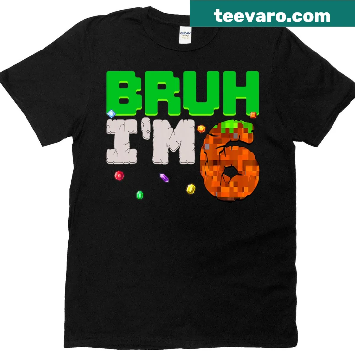 Funny pixelated design for a 6th birthday on a T-shirt. — on a men's t-shirt