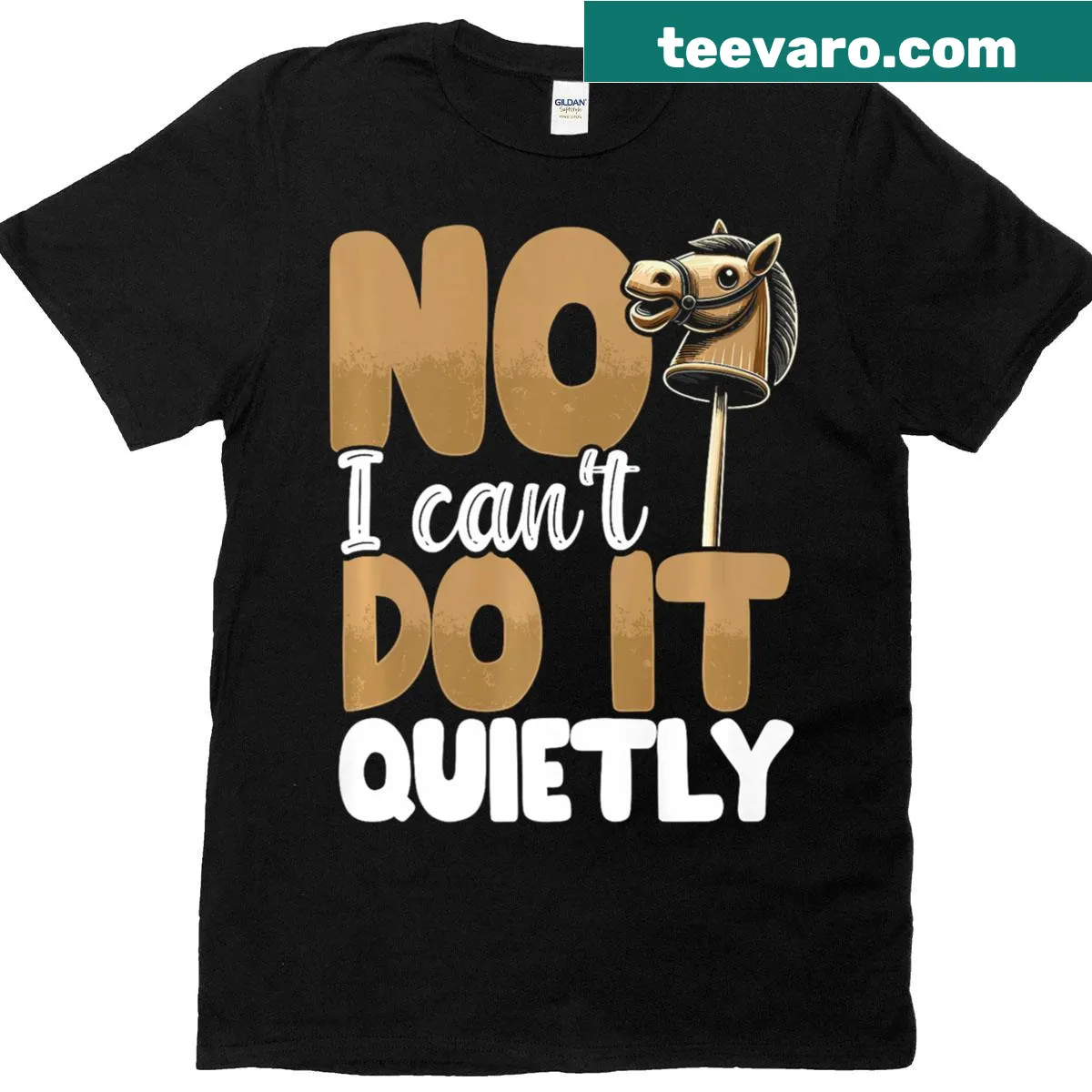 Cute hobby horse illustration with playful saying for girls — on a men's t-shirt