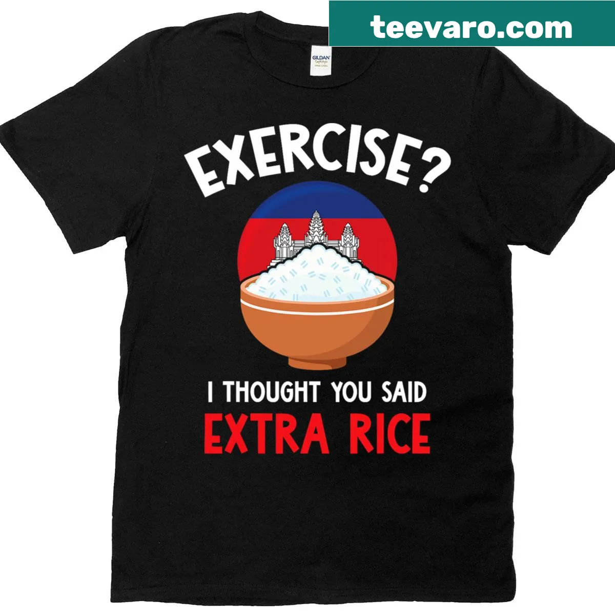Funny rice workout equipment graphic t-shirt — on a men's t-shirt