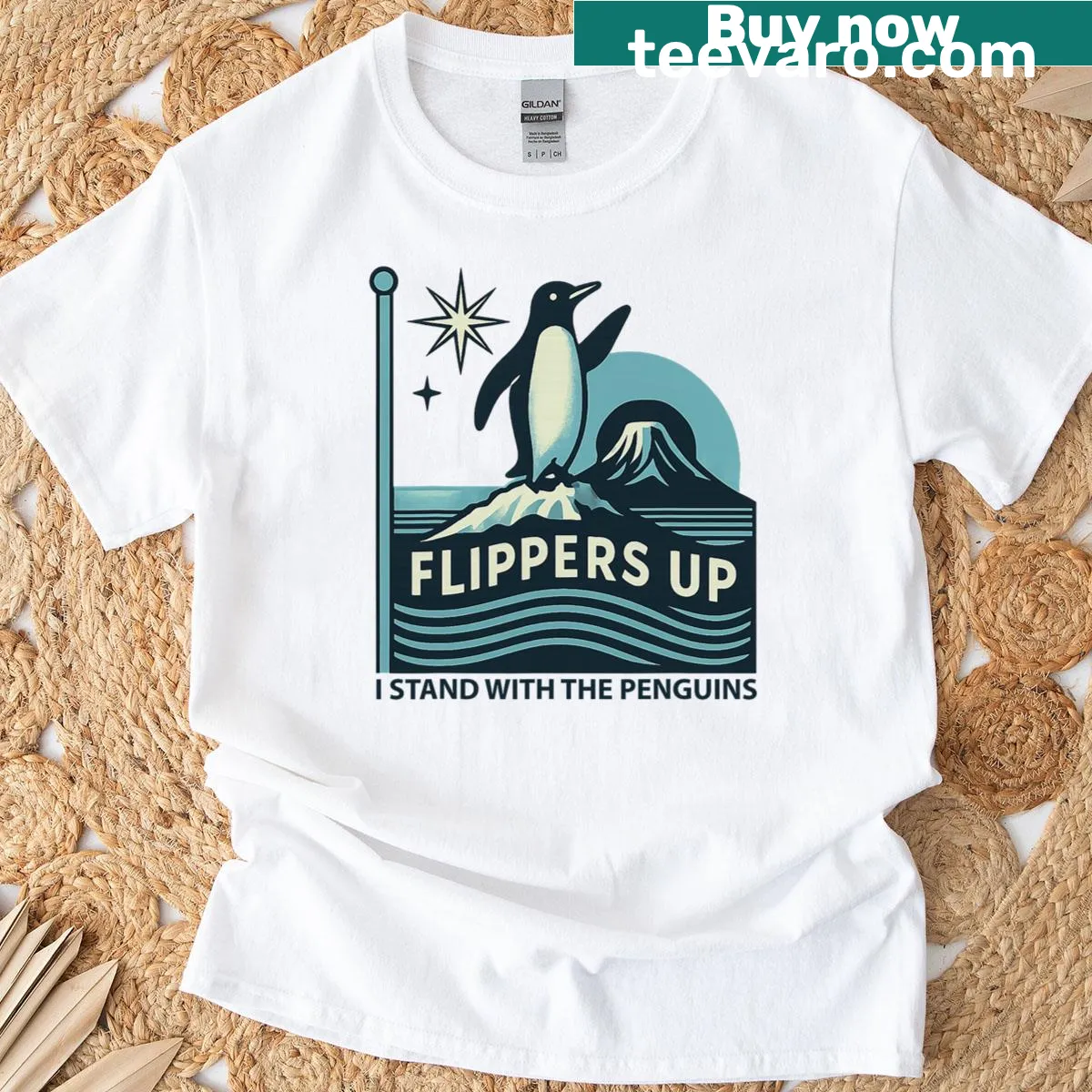 Penguin graphic with flippers raised and text 'I Stand With The Penguins' — on a men's t-shirt