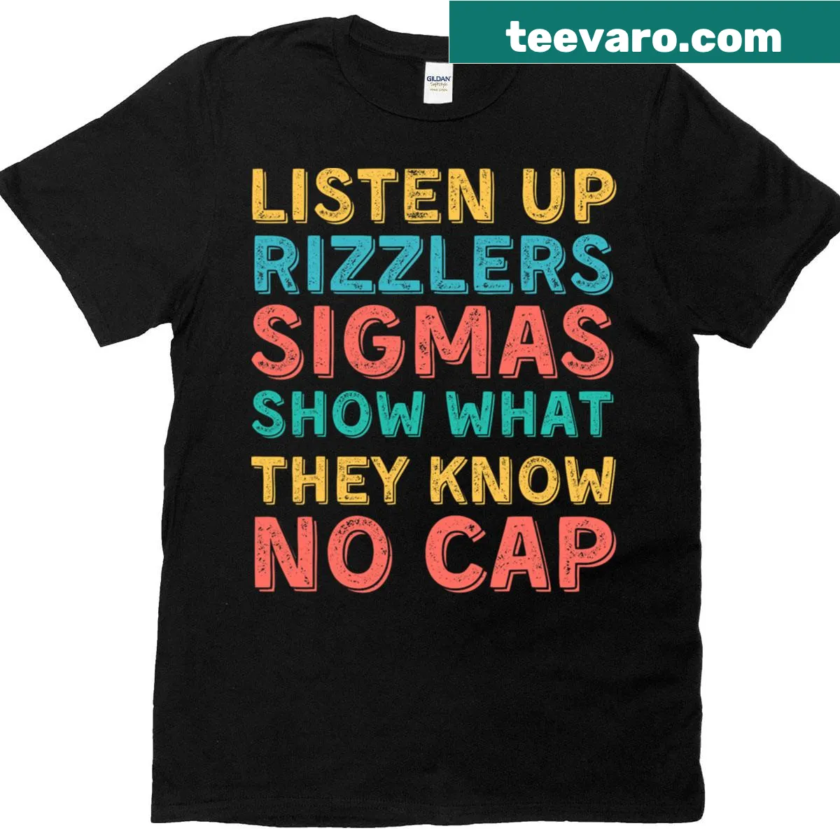 Teacher t-shirt featuring the phrase Listen Up Rizzlers for testing — on a men's t-shirt