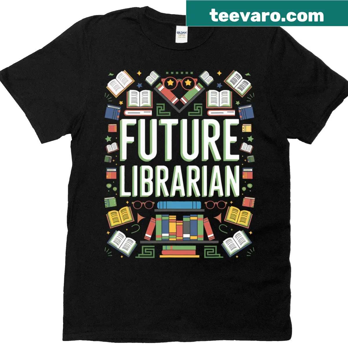 T-shirt celebrating future librarians with a playful design — on a men's t-shirt