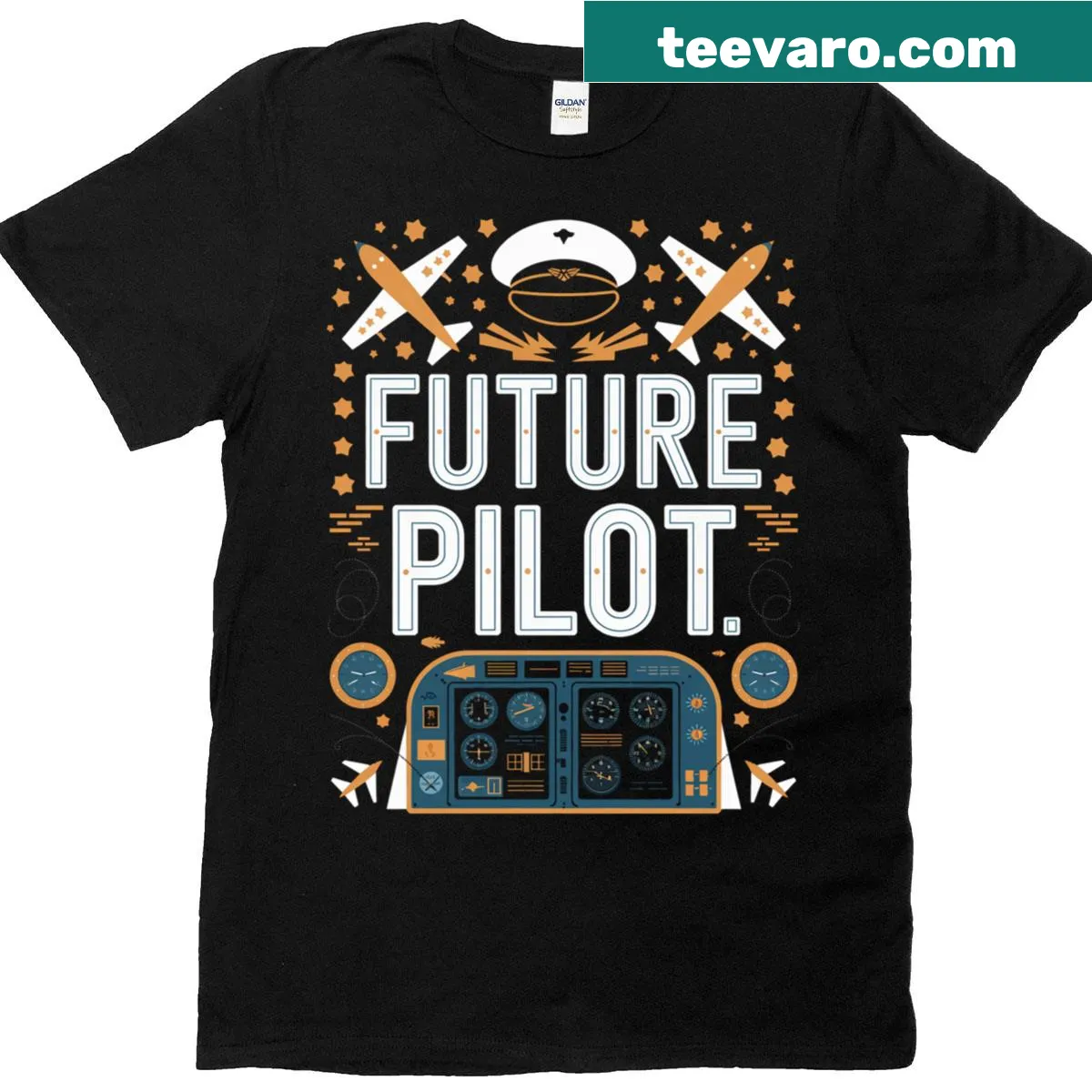 Long sleeve t-shirt for toddlers reading Future Pilot — on a men's t-shirt