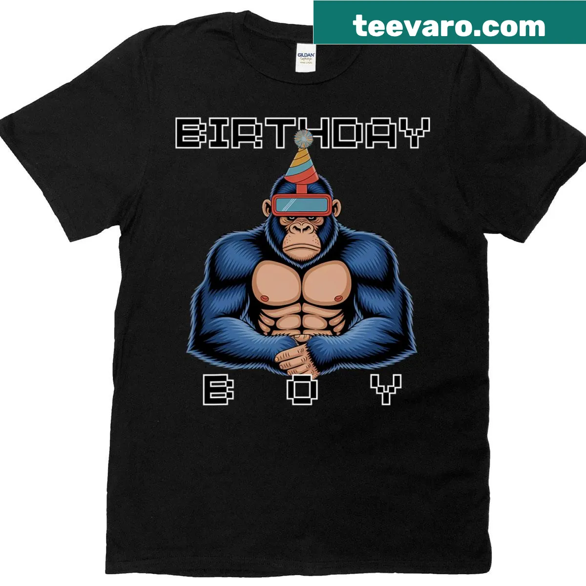 Funny t-shirt featuring a monkey in VR for gamers — on a men's t-shirt