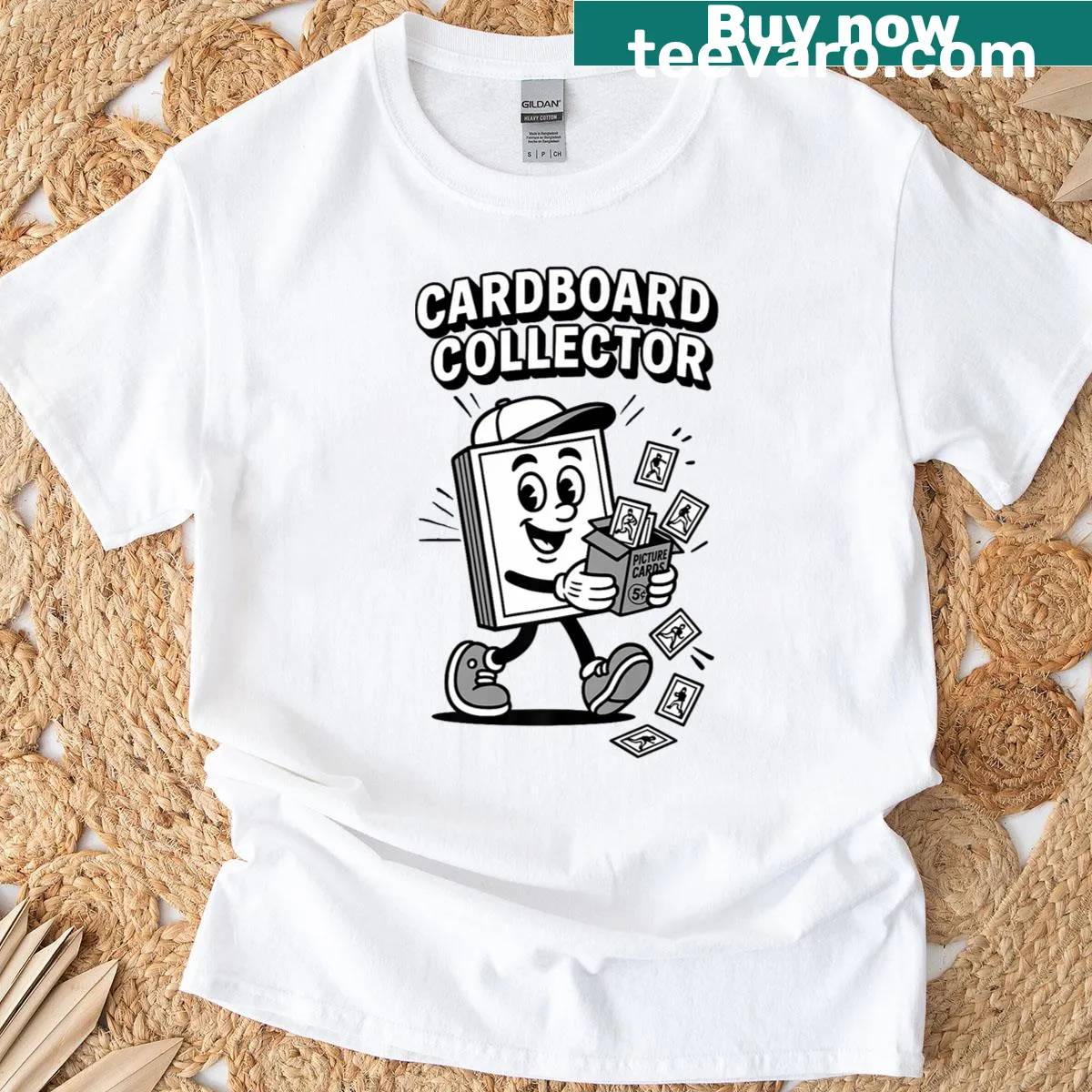 Graphic of sports card collecting on a collector's t-shirt — on a men's t-shirt