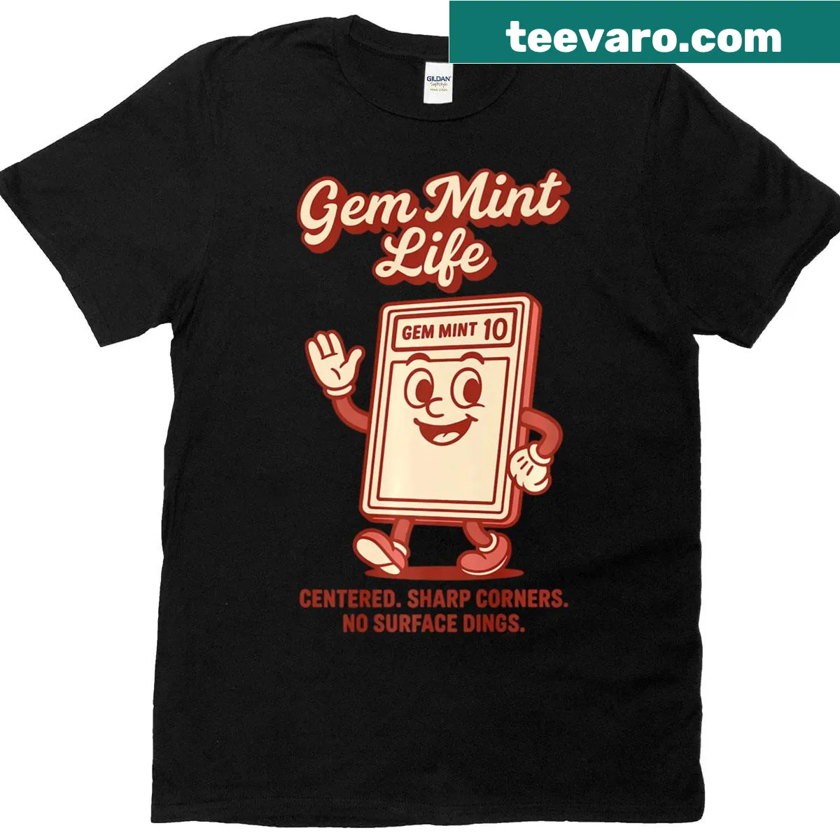 Collector T-shirt featuring trading card graphics — on a men's t-shirt