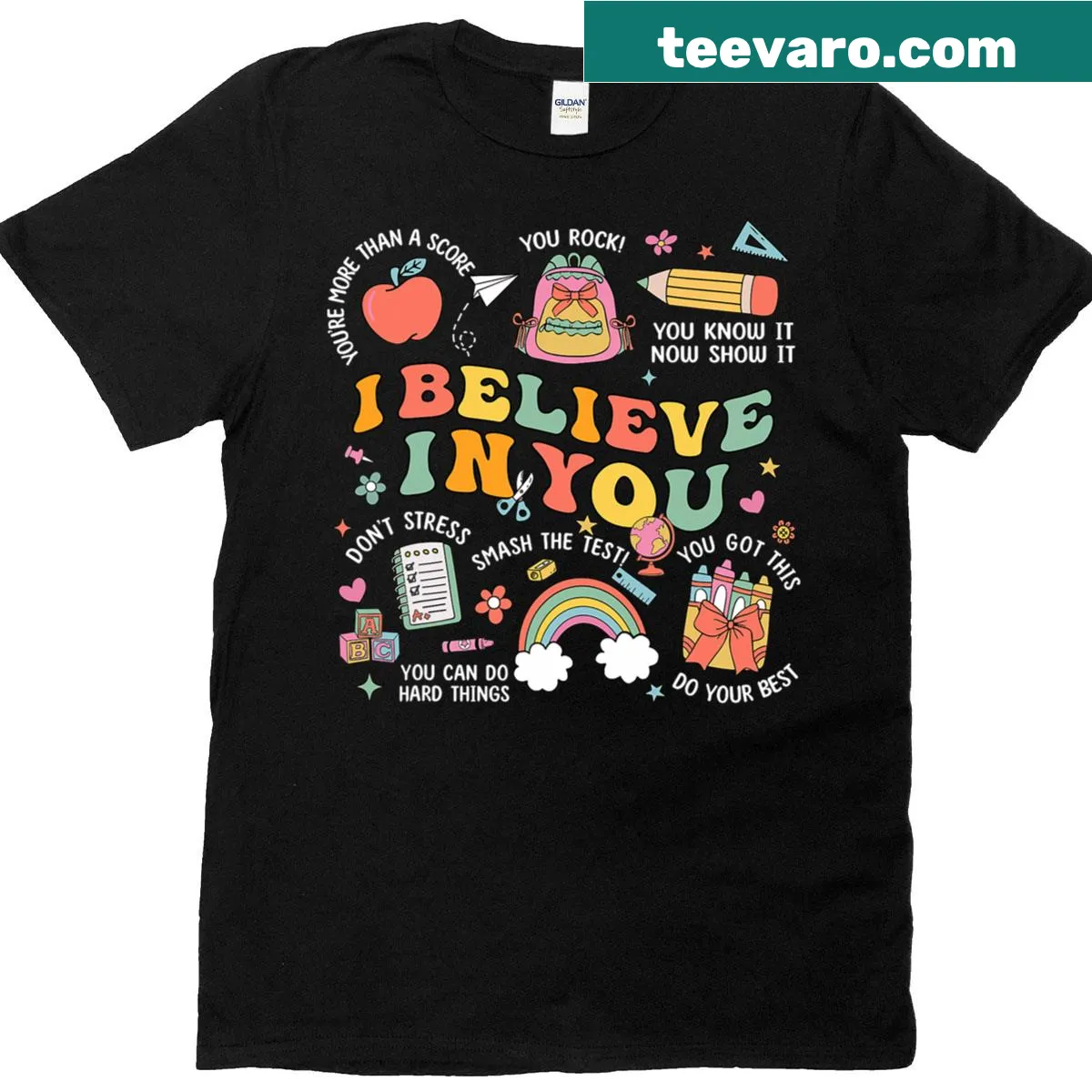 Inspirational t-shirt for teachers featuring positive testing day message — on a men's t-shirt