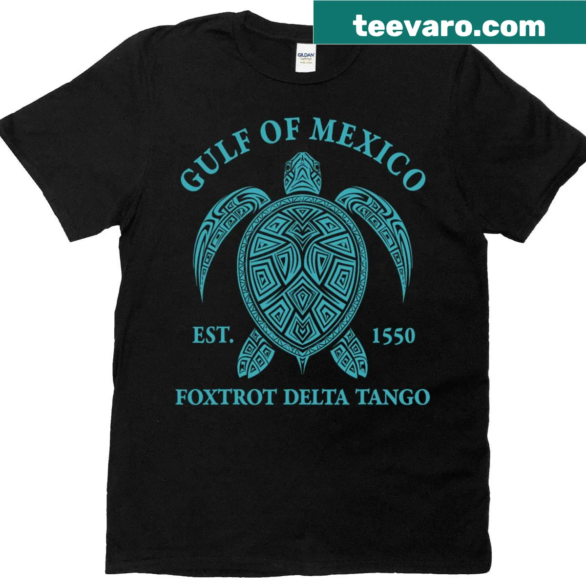 Vintage-style t-shirt with Gulf of Mexico turtle emblem — on a men's t-shirt