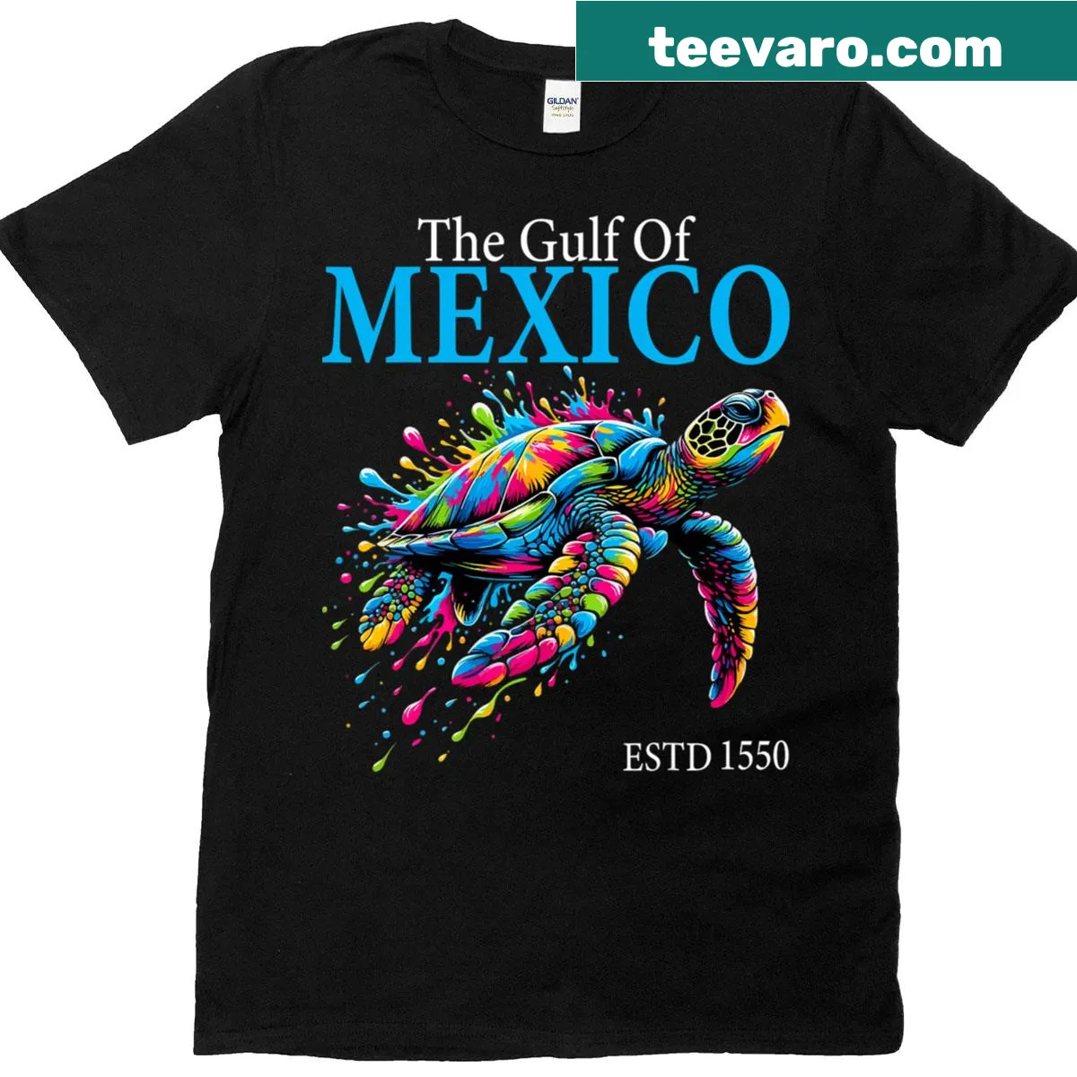 Realistic t-shirt featuring a turtle design inspired by Gulf of Mexico — on a men's t-shirt