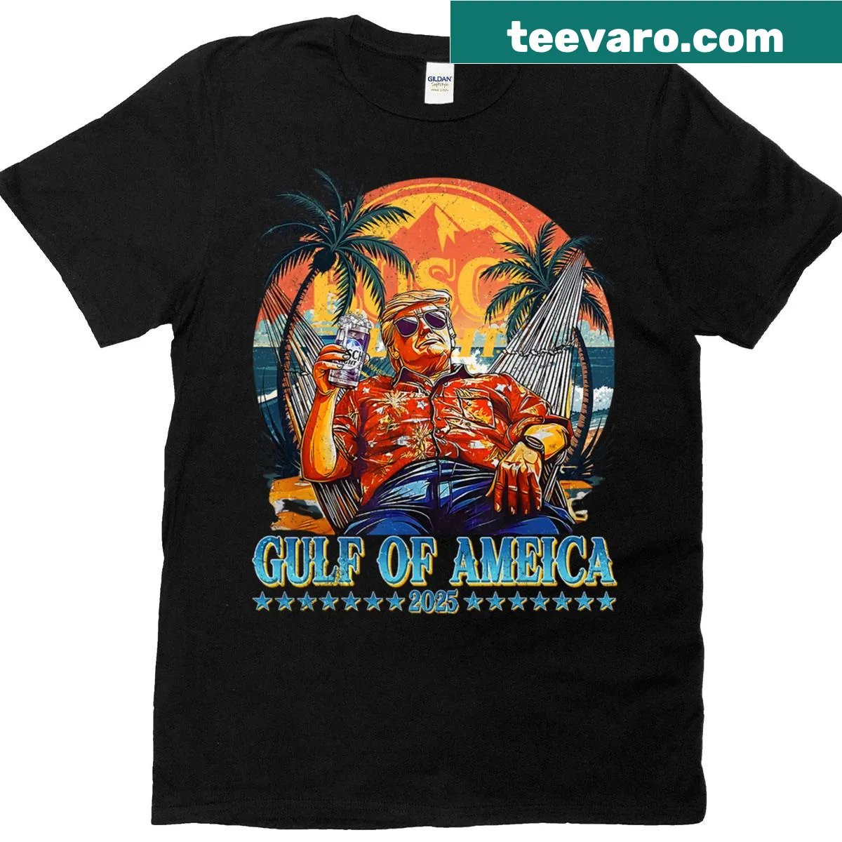 Text and graphic design featuring Gulf Of Us America 2025 and light drinks — on a men's t-shirt