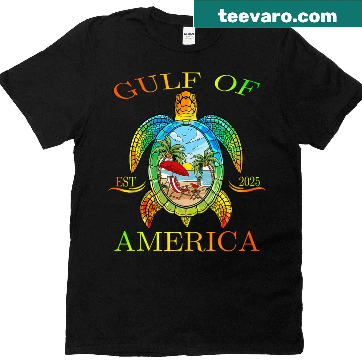 Funny turtle graphic with Est 2025 text on T-shirt — on a men's t-shirt