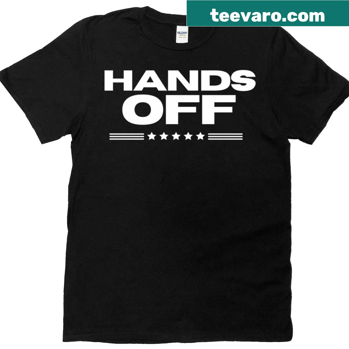 Bold text reading 'Hands Off America' on classic T-shirt — on a men's t-shirt