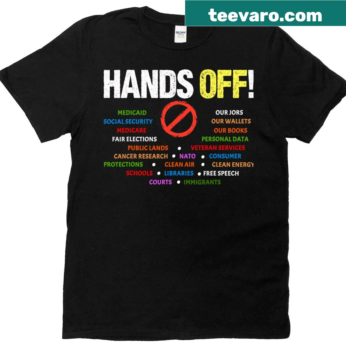 Text highlighting Medicaid, Medicare, and Social Security protest on T-shirt — on a men's t-shirt
