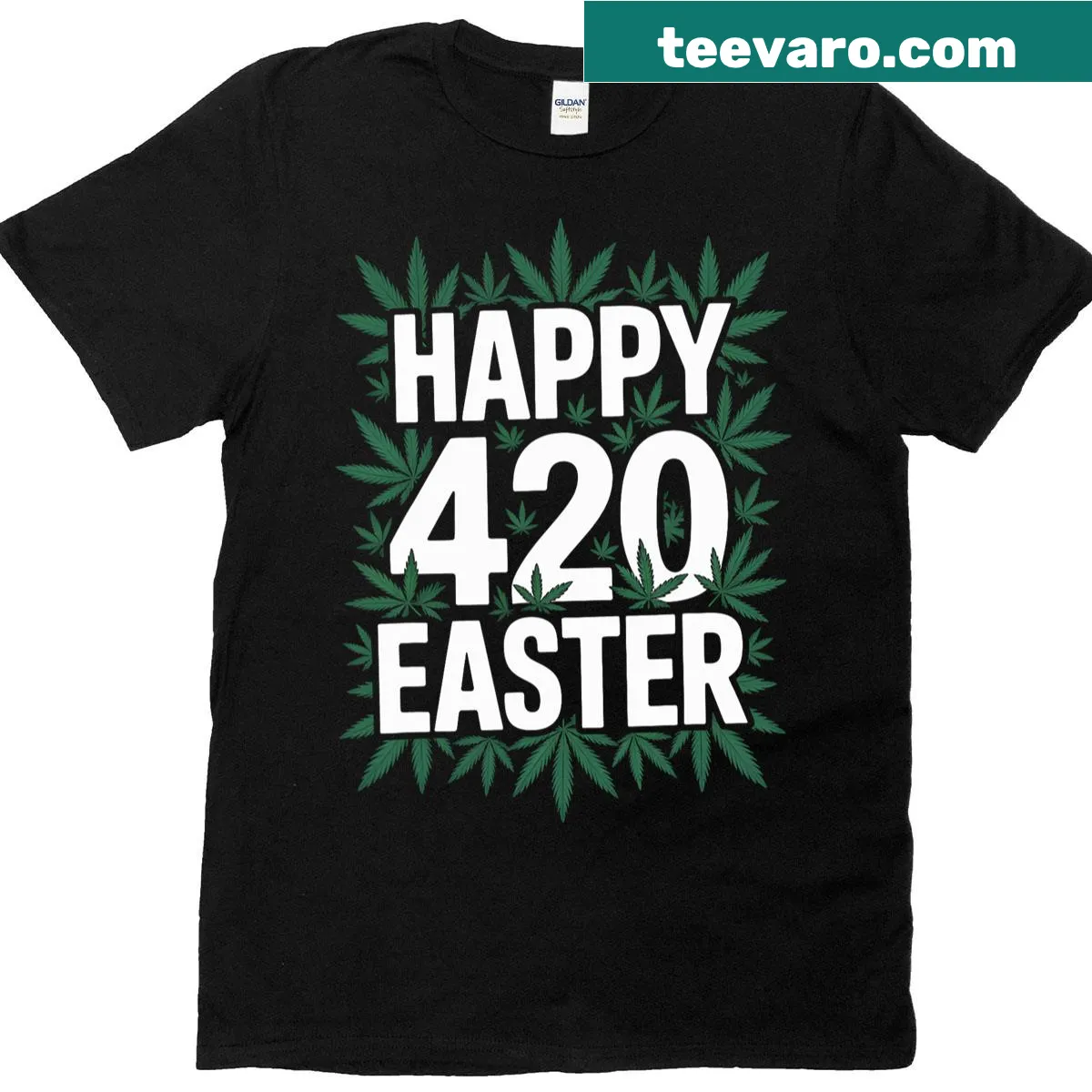 Cannabis-themed Easter graphic on t-shirt — on a men's t-shirt