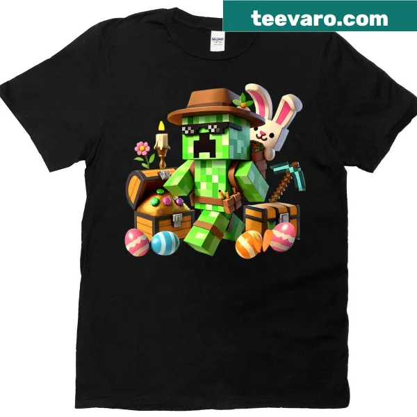 Pixel art of a bunny with an egg on a t-shirt for kids