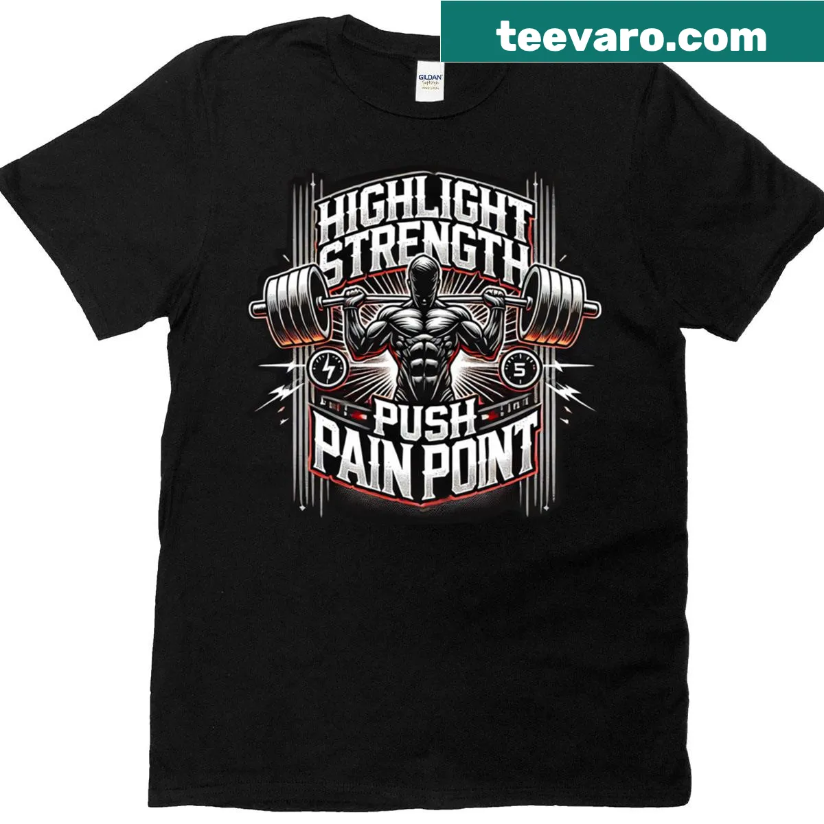 Motivational workout T-shirt with strength and resilience message — on a men's t-shirt