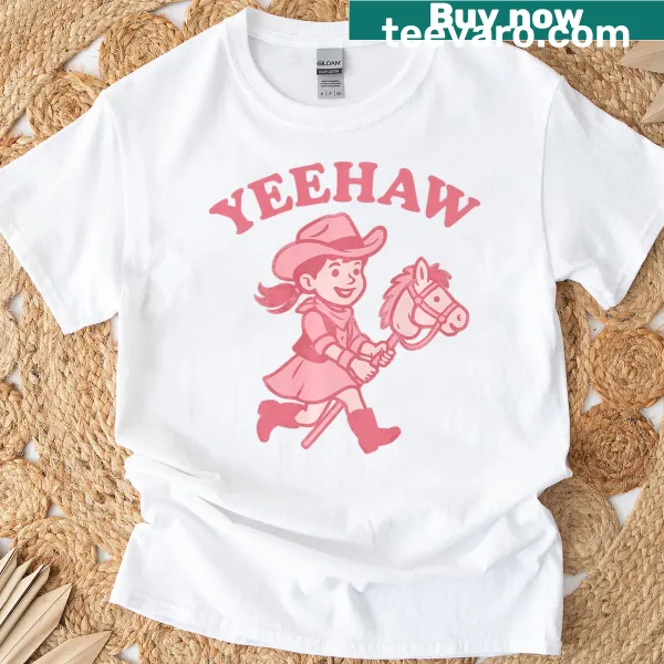 Toddler T-shirt with the quote Yeehaw and a hobby horse graphic