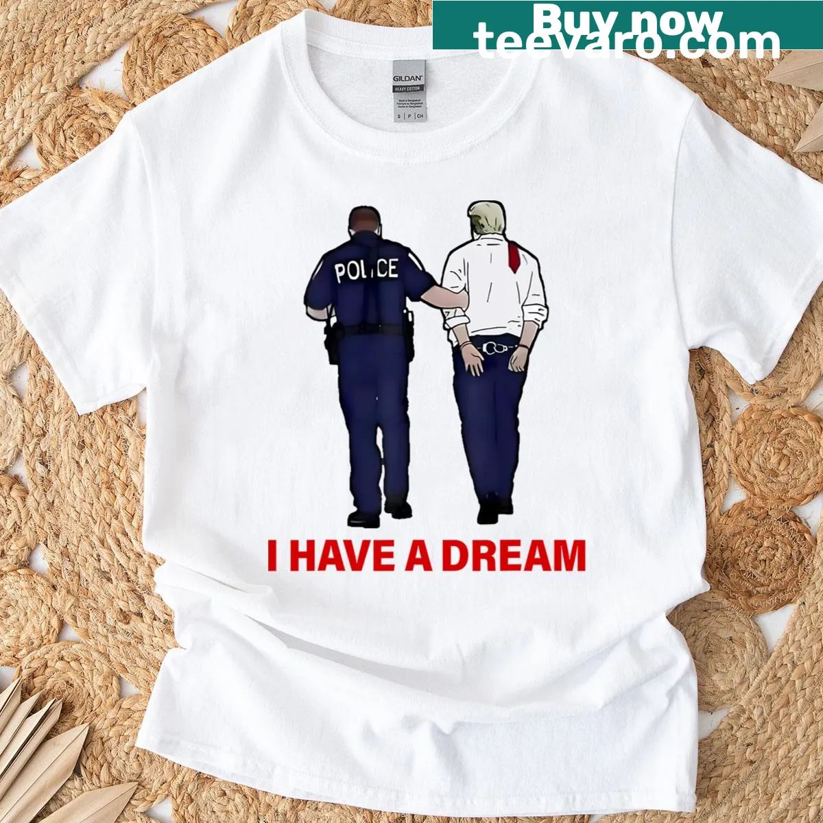 T-shirt featuring a humorous Trump police saying — on a men's t-shirt