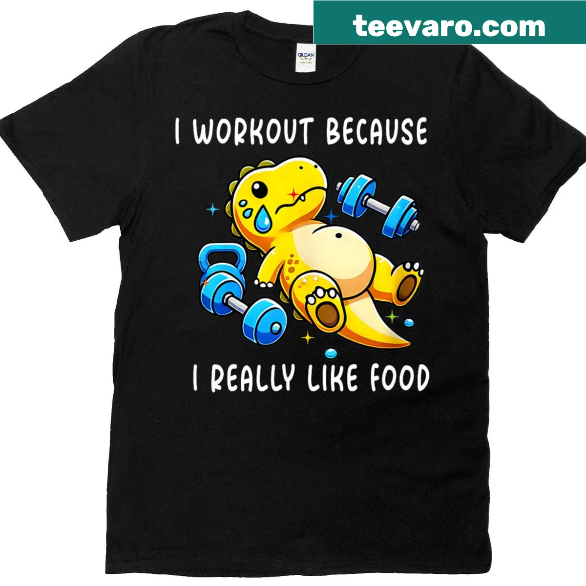 Funny gym t-shirt about working out for food lovers. — on a men's t-shirt