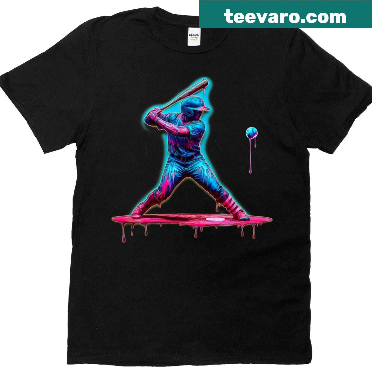 Illustrated baseball bat dripping with ice cream on a T-shirt — on a men's t-shirt
