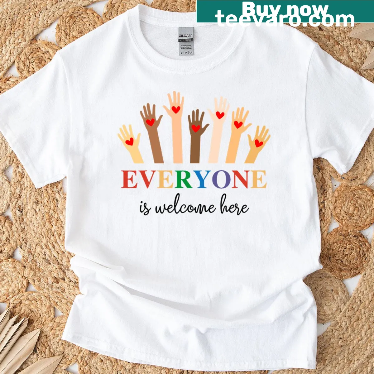 T-shirt for Idaho teachers with the message Everyone Is Welcome Here — on a men's t-shirt