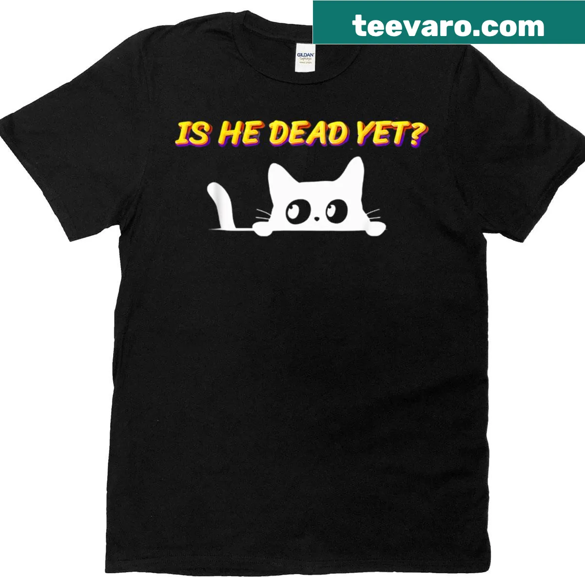 Vintage distressed T-shirt featuring humorous cat design — on a men's t-shirt