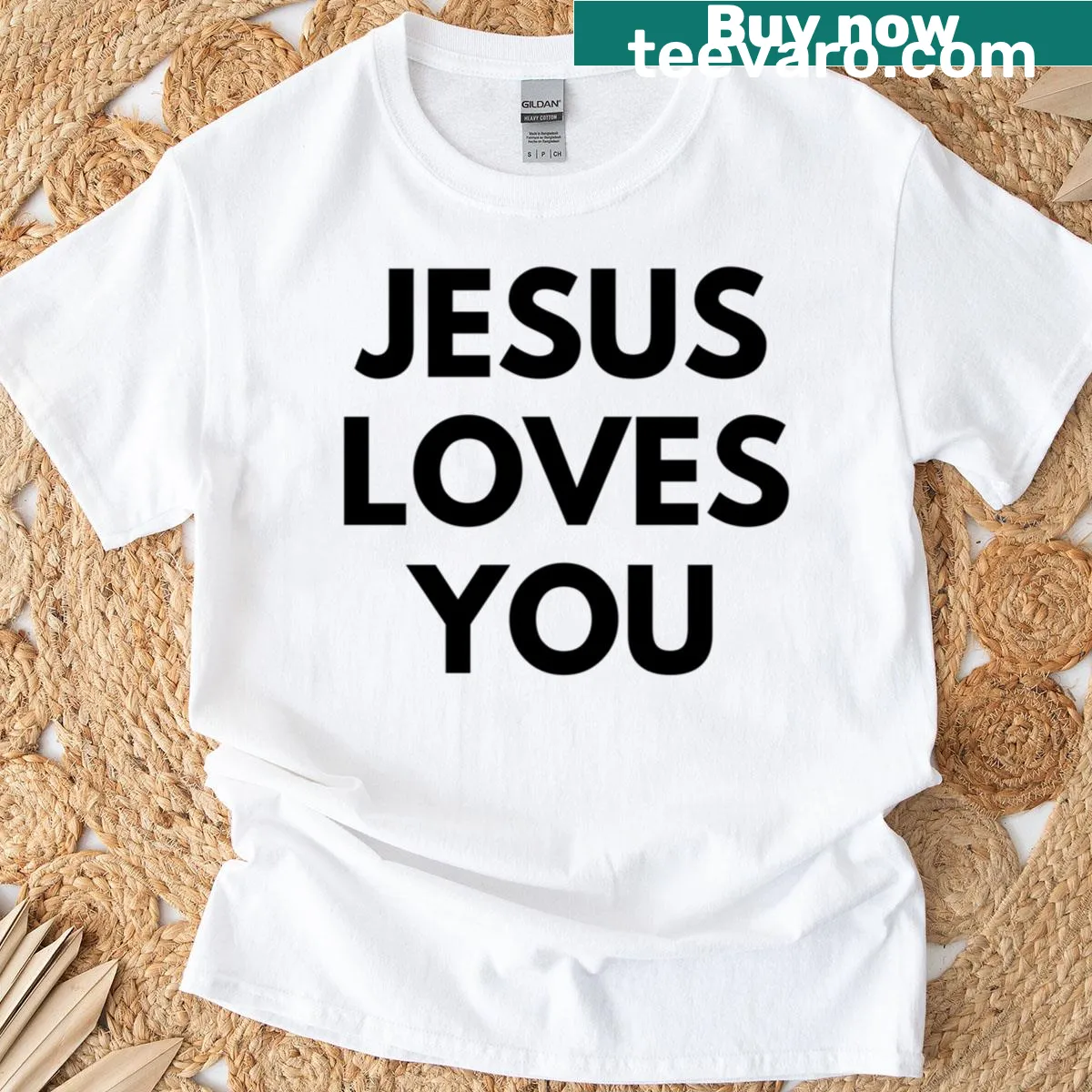 T-shirt featuring 'Jesus Loves You' with a coffee theme for believers — on a men's t-shirt