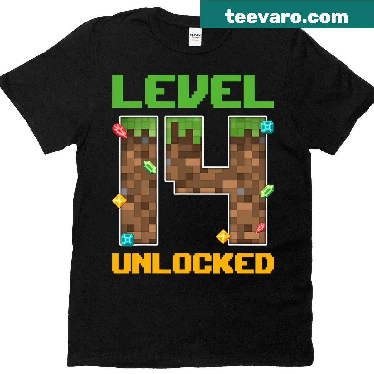 Fun graphic of 'Level 14 Unlocked' for gamers — on a men's t-shirt