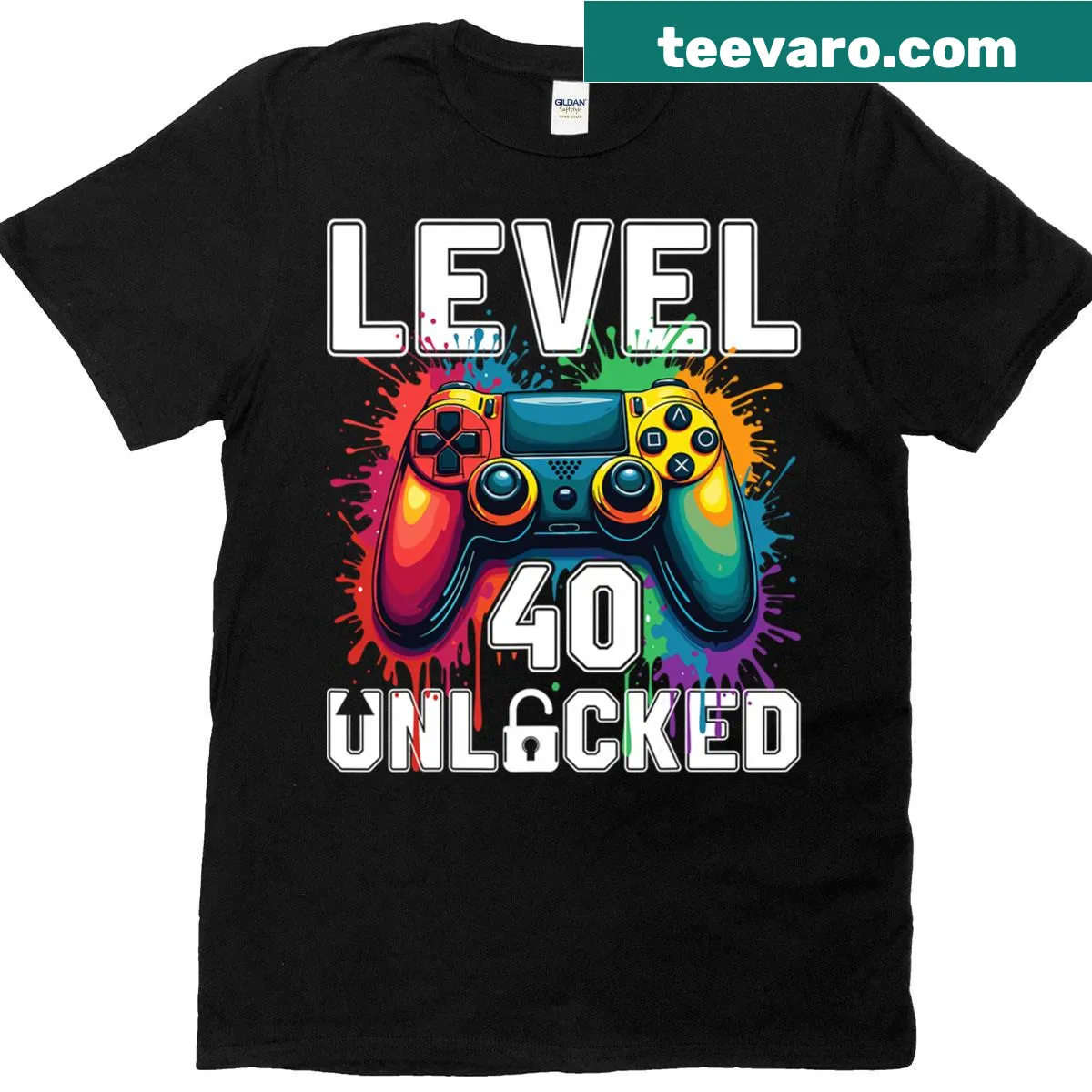 Funny Level 40 Unlocked T-shirt with gaming theme — on a men's t-shirt
