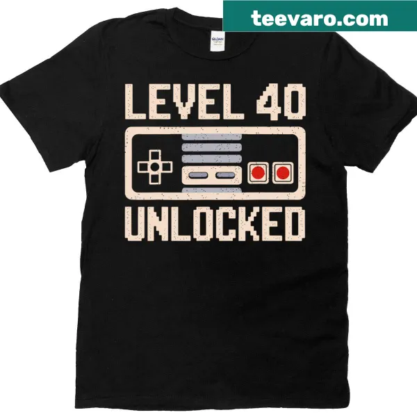 Vintage Level 40 Unlocked T-shirt for gamers' birthday celebration