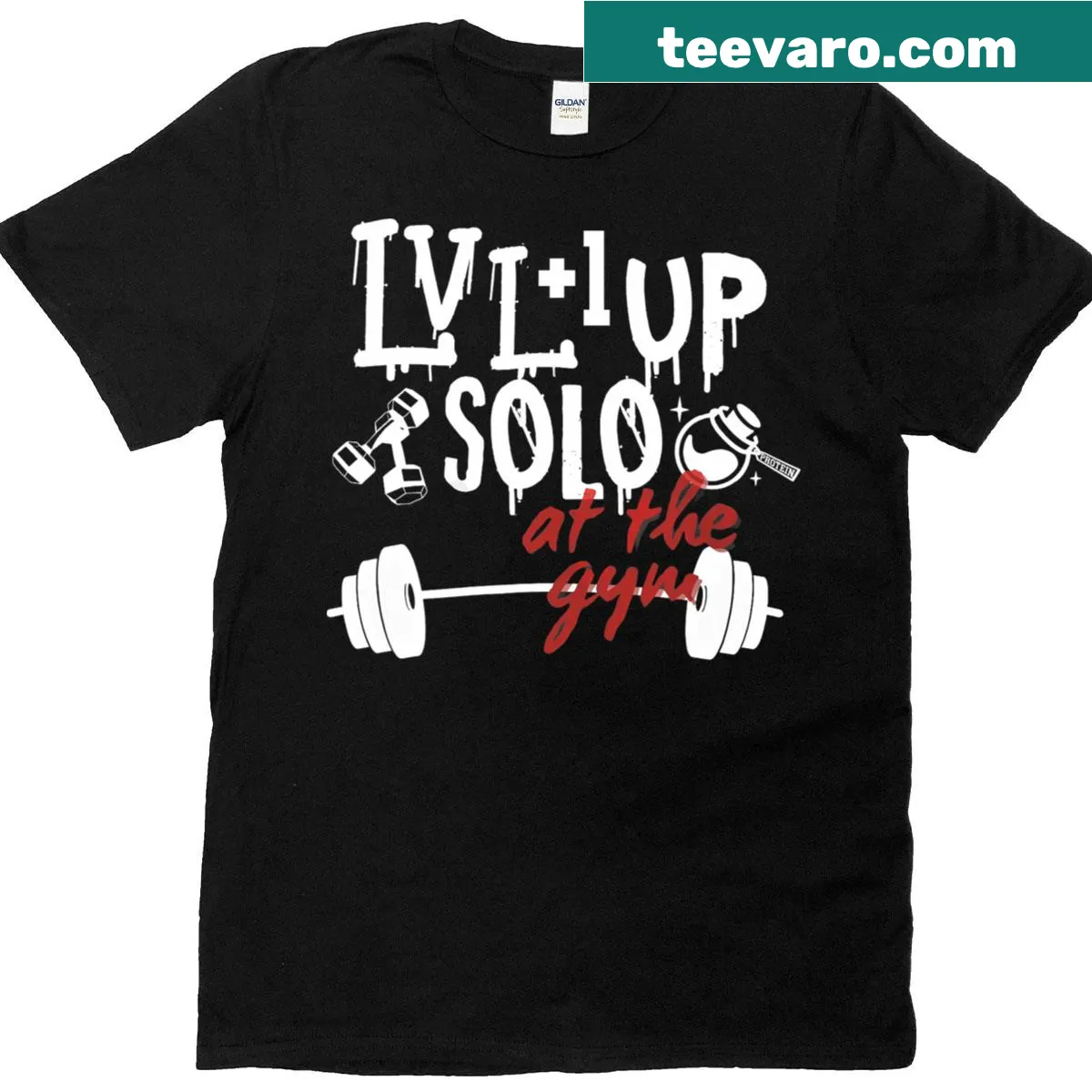 Anime-themed Level Up Solo At The Gym T-shirt for fitness enthusiasts — on a men's t-shirt