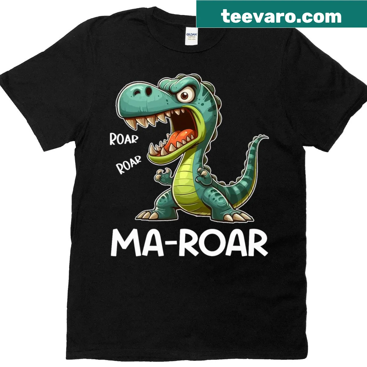 Funny T-shirt with dinosaur graphic and the quote 'Ma-roar' for moms — on a men's t-shirt