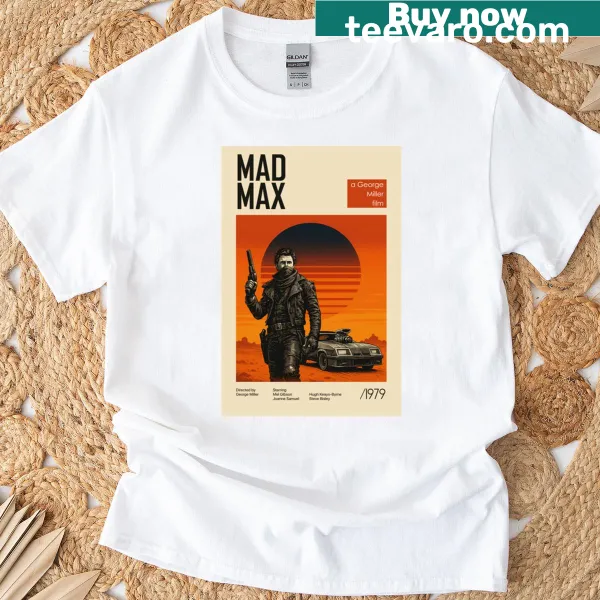 Retro t-shirt featuring Mad Max 1979 movie poster design