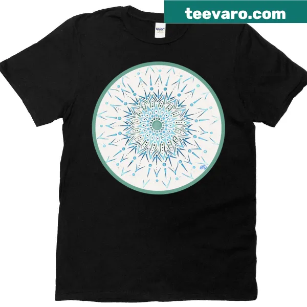 T-shirt with a mandala design in blue and turquoise