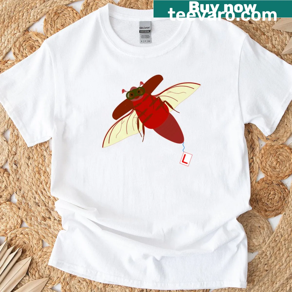 Cartoon maybug with wings in a flight school theme — on a men's t-shirt