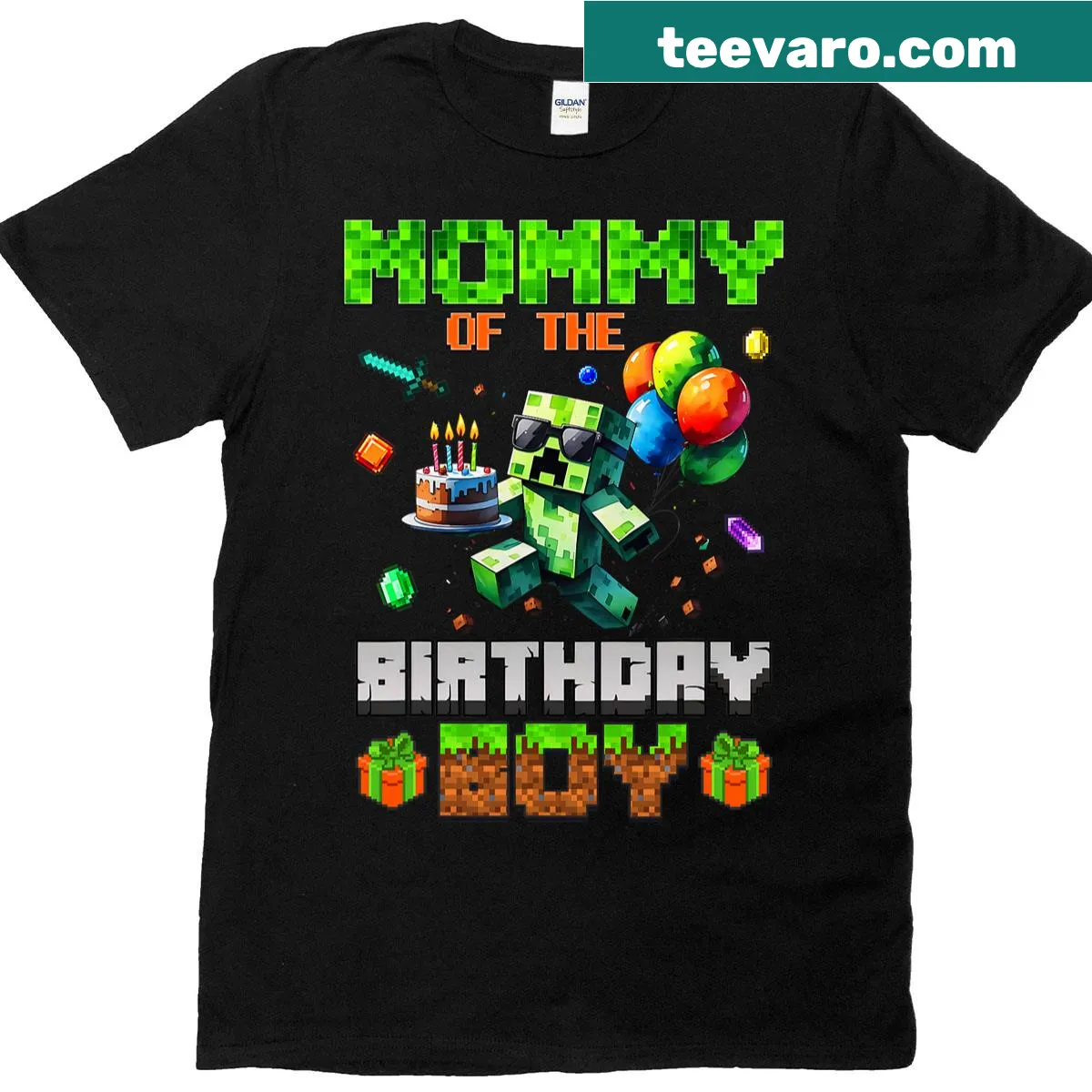 T-shirt for the mom of the birthday boy with pixel number design — on a men's t-shirt