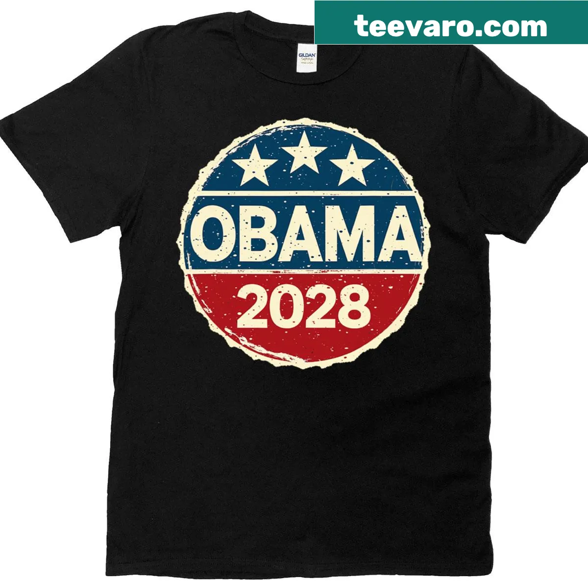 Political T-shirt supporting Obama for President 2028 — on a men's t-shirt