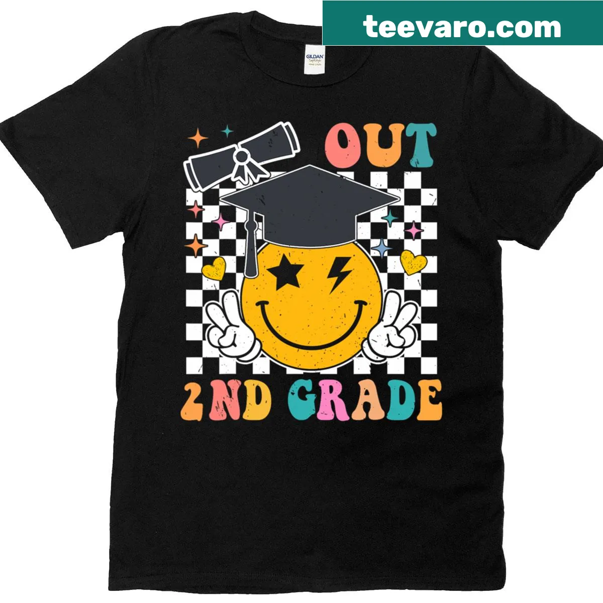Graduation T-shirt for 2nd graders with playful graphics — on a men's t-shirt